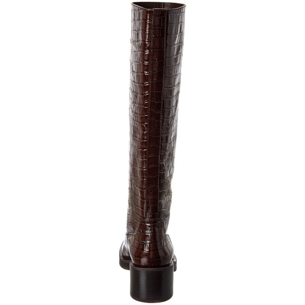Stuart Weitzman Kaia Croc-Embossed Leather Knee-High Boot, Brown - Picture 3 of 5